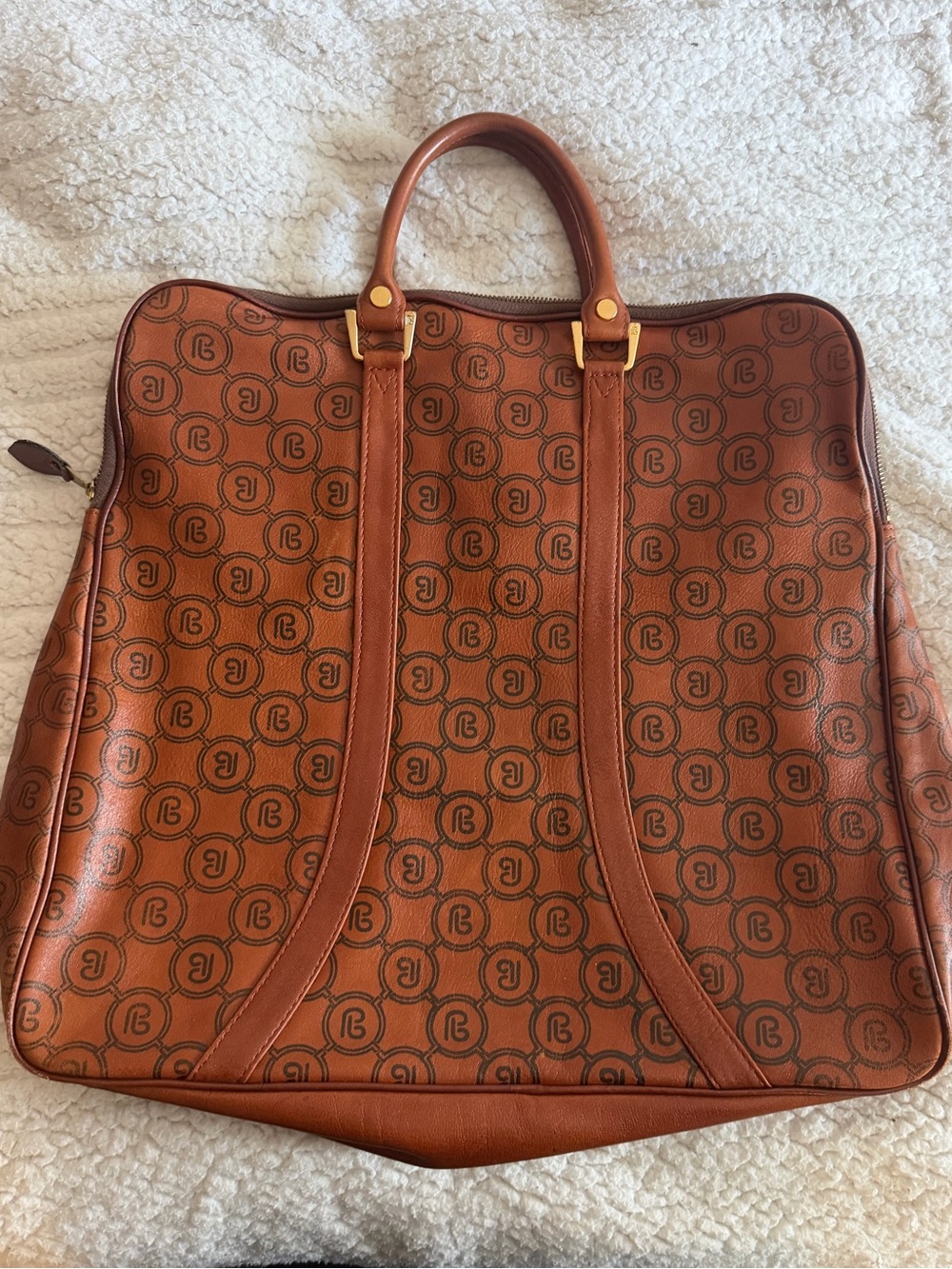 Vintage Balmain Leather Brown Monogram Travel Tote Handbag